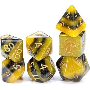 Gake Keeper Games & Dice: Sui Generis Dice - Electric Bumble Bee - Black & Yellow - 7 Piece Resin Dice Set, Role Playing Game Accessory, 5 Layer Dice