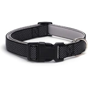 Reflective Dog Collar Padded-4 Size, Breathable Nylon Soft Neoprene Pet Collar for Small Medium and Large Dogs (Black, S)