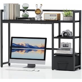Marbrasse Desk Shelf with Drawer, 40" Desk Hutch for Computer Monitor, Desk Shelf for top of Desk, Wooden Desktop Bookshelf Storage Rack for Home Office Dorm - Black in Kuwait