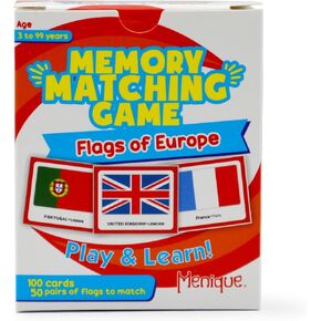 Menique, Flags of Europe Memory Matching Card Game for Kids & Adults, 2-8 Players, Ages 3 and Up