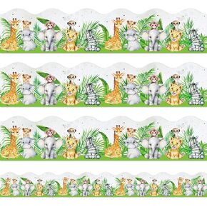 Jungle Animals Bulletin Board Borders Safari Leaves Die Cut Trim Border Roll for Back to School Classroom Animals Theme Baby Shower Birthday Party Decorations 32.8Ft