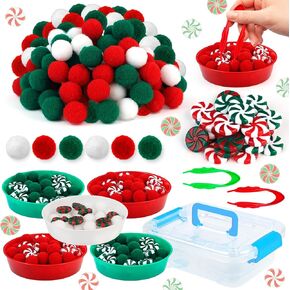 138 PCS ألعاب محرك دقيقة عد فرز ديكور عيد الميلاد الحسية حشو 100 PCS عيد الميلاد POMPOMS 30 PCS Acrylic Christmas Candy 5 CUPS 2 TOMEZERS STORAGE BOX FOR Winter Christmas