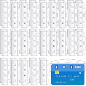 Fuutreo 80 Pack Swipe Card Holder Horizontal Half Card ID Badge Holders with Grippers Hard Plastic Easy Access Rigid Transparent Protectors Sleeves Frosted Pouches for POS Magnetic Credit Card Passes
