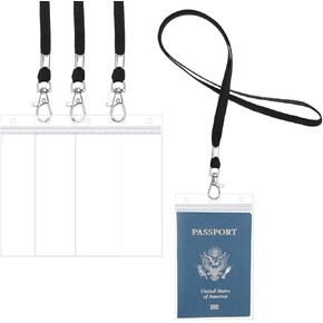 3 Pack 4x6inch Extra Large Passport Holders ID Badge PVC Card Holder with Black Lanyards, Clear Passport Cover Waterproof Lanyard Card Holder Passport Sleeve Protector for Cruise Credit Card Ticket