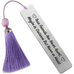 DYJYBMY True Friends are Never Apart Engraved Metal Bookmark, Friendship Gifts for Women Book Lover, Birthday Gifts for Friend Sister BFF, Best Friend Gifts for Book Club Bookworm