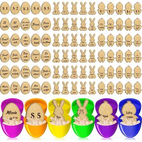 ShinyRelief 90 Pcs Easter Egg Tokens for Kids Bulk Wooden Easter Egg Fillers with 30 Different Styles Natural Color Egg Bunny Chicken Shape Tokens for Easter Egg Hunt Toy Reward Egg Not Include