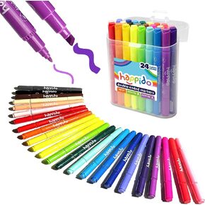 Double Sided Marker Sets for Kids Happido, Set of 36 Water Based Non Toxic Markers with Case, Great School Supplies, Art Supplies and Stationery Set