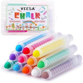 Veesa Dustless طباشير قابلة للغسل للأطفال ، طباشير بلون 12 جهازًا مع حامل ، رسائل غير سامة لكتابة رسم الطباشير ، هدايا عيد الميلاد وعيد الميلاد in Kuwait