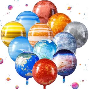 Poen 12 Pcs Space Balloons 22 Inch Large 4d Galaxy Planet Balloons World Map Globe Inflatable Earth Outer Space Party Decorations for Travel Theme Party Birthday Earth Day (Planet)