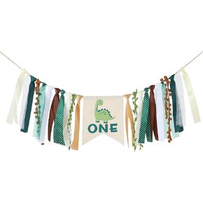 Dinosaur 1st Birthday High Chair Banner - Baby Boy First Highchair Banner for Birthday Party Supplies, Dinosaur Themed One High Chair Garland Birthday Party Decorations, Cake Smash Photo Props.