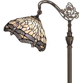 Tiffany Floor Lamp Stained Glass Lamp 18.88X12X67 Inch Angle Adjustable Arched Gooseneck Antique Reading Light (White Dragonfly)