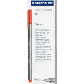 Staedtler Triplus Fineliner Pens, 0.3mm, Black, Pack of 10 (334-9)