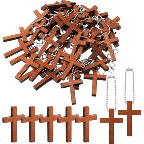 Wooden Cross Charms for Jewelry Making,60 Mini Wood Cross Charms Bulk and 60 Chains Natural Wooden Small Cross Pendants Cross Charm for DIY Necklace Bracelet Earring Jewelry Hanging Ornament Crafts