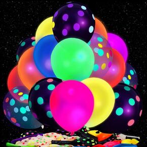 LovesTown 66PCS Glow Balloons Assorted, UV Neon Party Latex Balloons 12" Fluorescent Balloons with Small Dots for Birthday Wedding Glow Party Supplies