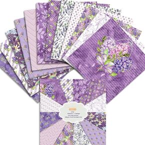 48 Sheets Purple Flower Scrapbook Paper, 6x6 Watercolor Pattern Paper, Single Sided Scrapbook Paper Craft Paper for Card Making Kit Floral Cardstock Origami Paper Romantic Scrapbook Supplies
