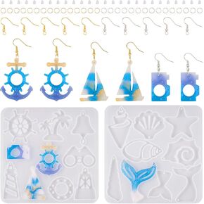 KISSITTY Ocean Theme Earring Silicone Molds Shell Mermaid DIY Summer Jewelry Making Kit Resin Casting Molds for DIY Craft Decorations Key Chains Earrings Necklaces Bracelets