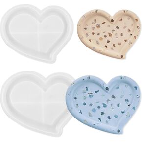 2 PCS Heart Shape Resin Mold Large Heart Silicone Molds Love Heart Trinket Dish Plate Mold Candle Holder Jewelry Plate Container Storage Epoxy Resin Casting Mold for DIY Art Craft Home Decor
