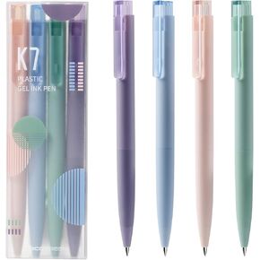 Kaco K7 Retractable Gel Ink Pens Set 4 Pieces All Black Ink, 0.5mm Fine Point Vibrant Colors Barrels, Office School Supplies