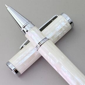 LACHIEVA LUX Elegant Mother of Pearl Rollerball Pen with German Refill, Premium Gift Set for Men, Women & Professionals (Pearl White)