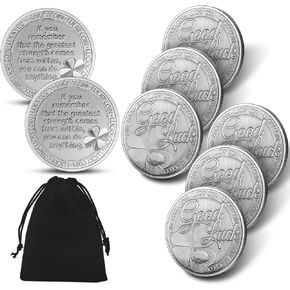 Hicarer 8 Pieces Coins Lucky Coins 4 Leaf Clover Coins Good Lucky Charms Round Collectors Silver Color Specie Collections with 1 Piece Black Flannel Storage Bag for Women Men Good Luck to