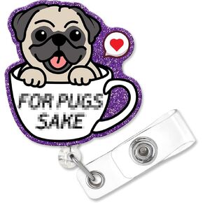 for Pugs Fun Shaped Badge Reel Holder with Metal Shark Clip Office Hospital Lab Work ID Tag Badge Gift for Doctor Nurse Social Worker Colleague Student Teacher Dog Lovers