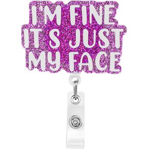 بكرات شارة ممرضة مضحكة ، بكرة شارة طبية قابلة للتراجع الأرجواني ، أنا بخير ، إنها مجرد حامل بكرة شارة وجهي ، حامل بطاقة هوية أكريليك التمريض مع مقطع التمساح in Kuwait