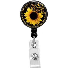Retractable ID Card Badge Holder with Alligator Clip, Name Nurse Decorative Badge Reel Clip on Card Holders (Sunflower) in Saudi Arabia