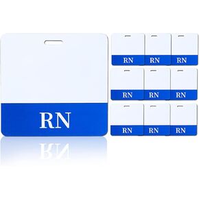 10 Pieces RN Badge Card Nurse Badge Tag ID Badge Buddy Double Sided RN Badge PVC Badge Holders Badge Tags with Blue Background for Resident Nurses (Blue,3.4 x 3.3 Inch)