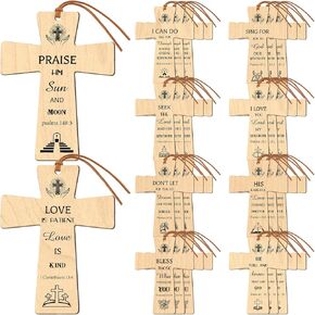 30 Pcs Cross Bible Verses Bookmarks Church Gifts for Women Men Wooden Christian Inspirational Religious Bookmarks Bulk Baptism Bible Verse Bookmarks Scripture Marks for Book Gifts