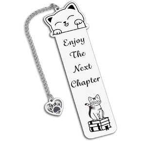 Bookmarks for Women Men Cute Cat Bookmark Cat Lover Gifts for Women Men Book Marks Enjoy The Next Chapter Metal Bookmark Reading Accessories for Book Lovers Retirement Coworker Leaving New Job Gifts