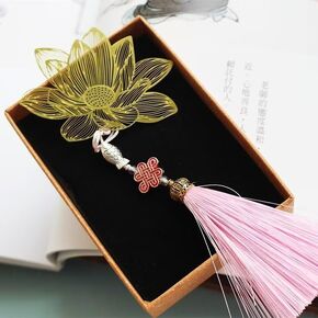 Chinese Metal Bookmarks with Tassels Golden Brass Flower Bookmark for Women Book Lovers Reader or Librarian