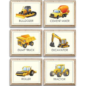 Boys Trucks Construction Wall Décor (Set of 6) Art Print - 8x10 (Unframed) | Room Décor for Little Builders and Truck Enthusiasts | Living Room Décor for Boys | Inspire Imagination and Adventure