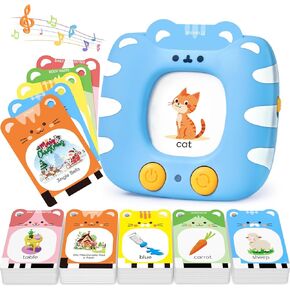 Talking Flash Cards for Toddlers 1-5 Clear Voice & Thick Cards & Easy to Slide in and Out, Independent Play & Speech Development Toys, 16 Topics