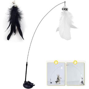 4 PCS Feather Cat Wand Toys Set Detachable Cat Feather Toys Cat Toys,1 Cat Wand Toys,2 Cat Feather Toy with Bell,1 Strong Suction Cup,for Indoor Cats Kitten Chase Exercise Cat Gifts