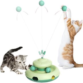 Fistone Cat Toys Interactive Cat Toys for Indoor Cats Kitten Toys - Exciting Teaser Wand, Ball Track, and Whack-a-Mole Game - No Batteries Needed, Sturdy and Safe - Green
