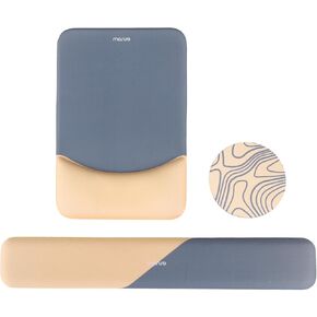 MOSISO Wrist Rest Support for Mouse Pad&Keyboard Set, Rectangular Ergonomic Mousepad Non-Slip Base Home/Office Pain Relief&Easy Typing Pad with Raised Curved Memory Foam&Topographic Map Coaster, Blue
