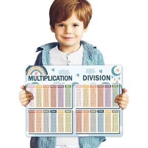 Qyeahkj Small Math Table Chart Boho Multiplication Division Addition Subtraction Table Poster Reusable Educational Times Table Chart Poster for Kids Elementary School Classroom8.7 x 11.8in
