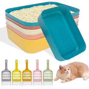 5 Pcs Small Litter Box Set,13.6 x 9.3 x 3 Inch Open Plastic Kitten Litter Pan with 5 Litter Scoopers, Low Entry Portable Cat Litter Box Travel Toilet Tray for Small Pet Kitty Bunny Guinea Pig