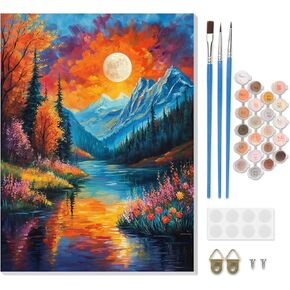 CEOVR Framed Mountain Paint by Numbers Kit for Adults, Moon Landscape Paint by Number on Canvas for Beginner, Box Package, Oil Painting Adult Crafts Kits Wall Decor for Home Office, 12x16In