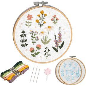 CRAFT CLUB Wildflower Embroidery Kit DIY Cross Stitch Punch Needle Set with Bamboo Hoop and Thread Packs