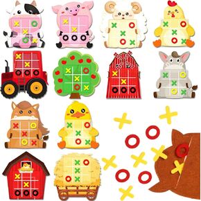 24 Pack Farm Animals Tic Tac Toe Strategic Board Game Farm Party Favors Felt Barnyard Cow Pig Sheep Party Game for Themed Party Supplies Goodie Bags Stuffers Birthday Gifts Prizes