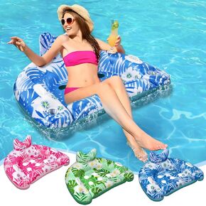 2025 Ornnut Pool Floats, 3 Pack Inflatable Pool Floats Adult & Kids, Float Chairs with Cup Holders & Duty Handles, Upgraded XL Pool Lounges, Premium Summer Pool Toys for Lakes, Rivers, Water Party