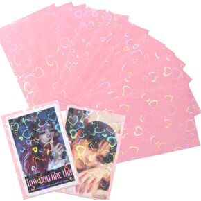 50pcs Laser Flashing Heart Kpop Photocard Sleeves 61x91mm Holographic Clear Card Sleeves Pink Card Protector Transparent Trading Card Sleeve Perfect Fit Sleeves Baseball Cards Photocard Photo