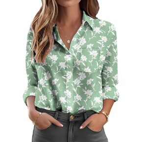 SANGTREE Womens Floral Shirts Long Sleeve Button Down Shirt Printed Blouse Tops