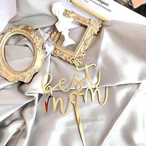 6 أجهزة كمبيوتر سعيدة عيد الأم الكعكة أفضل أمي من أي وقت مضى كعكة توببر أكريليك مرآة الكعكة توبيبر تزيين الكعكة الديكور لعيد الأم (الذهب) in Kuwait