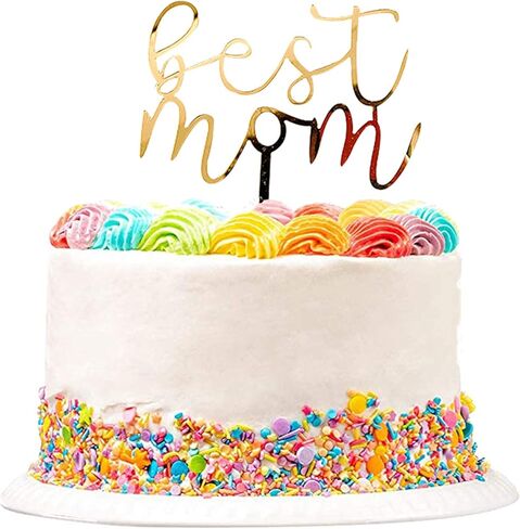 6 أجهزة كمبيوتر سعيدة عيد الأم الكعكة أفضل أمي من أي وقت مضى كعكة توببر أكريليك مرآة الكعكة توبيبر تزيين الكعكة الديكور لعيد الأم (الذهب) in Kuwait