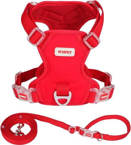 No Pull Dog Harness for Small Medium Dogs, Puppy Harness & Anti-Twist Leash Set, Adjustable & Padded, Puppy Harness with 2 Ultra-light Aluminum Alloy Leash Clips (Red, Large) in Saudi Arabia