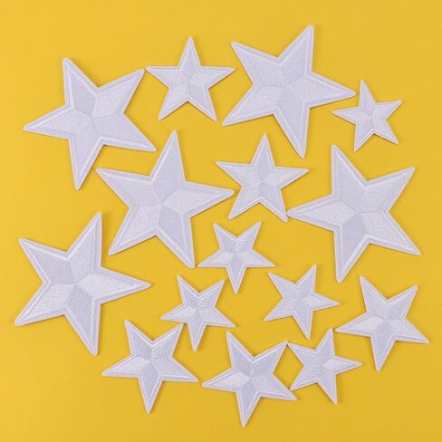 15PCS Star Iron on Patches, Embroidered Repair Patch, Star Sew On/Iron On Patch Applique for Clothes, Dress, Hat, Jeans, Backpacks, Jackets, DIY Accessories (White) in Saudi Arabia