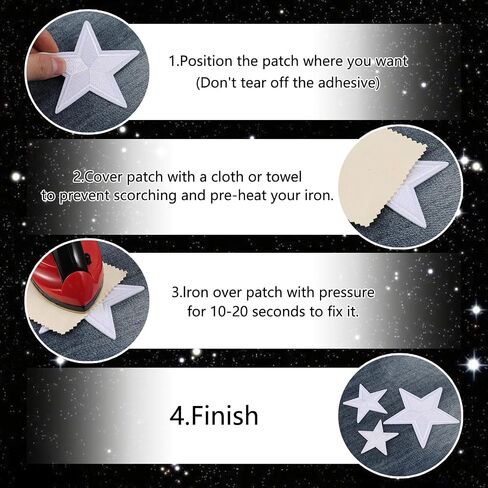 15PCS Star Iron on Patches, Embroidered Repair Patch, Star Sew On/Iron On Patch Applique for Clothes, Dress, Hat, Jeans, Backpacks, Jackets, DIY Accessories (White) in Saudi Arabia
