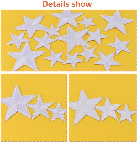 15PCS Star Iron on Patches, Embroidered Repair Patch, Star Sew On/Iron On Patch Applique for Clothes, Dress, Hat, Jeans, Backpacks, Jackets, DIY Accessories (White) in Saudi Arabia